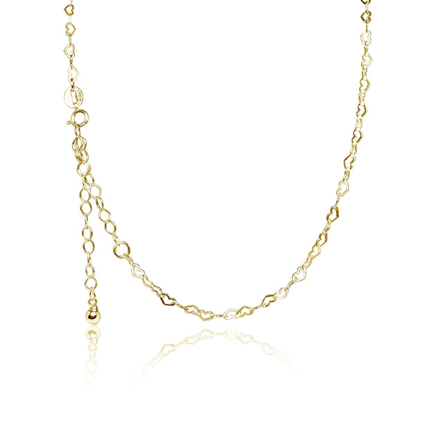 Yellow Gold Flashed Sterling Silver Heart Link Chain Choker Necklace