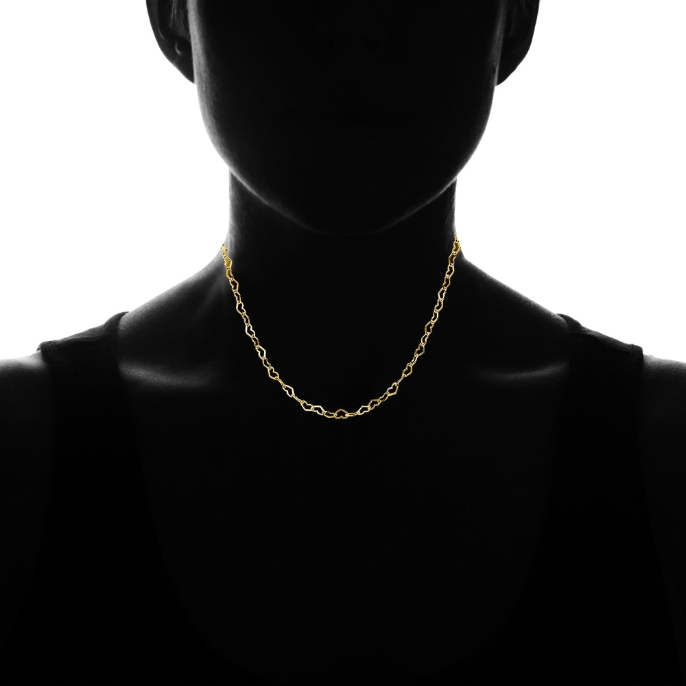 Yellow Gold Flashed Sterling Silver Heart Link Chain Choker Necklace-3