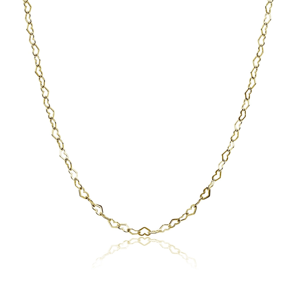 Yellow Gold Flashed Sterling Silver Heart Link Chain Necklace, 16 Inches