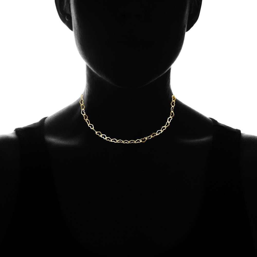 Yellow Gold Flashed Sterling Silver Heart Link Chain Necklace, 16 Inches-3