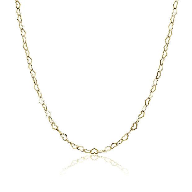 Yellow Gold Flashed Sterling Silver Heart Link Chain Necklace, 18 Inches