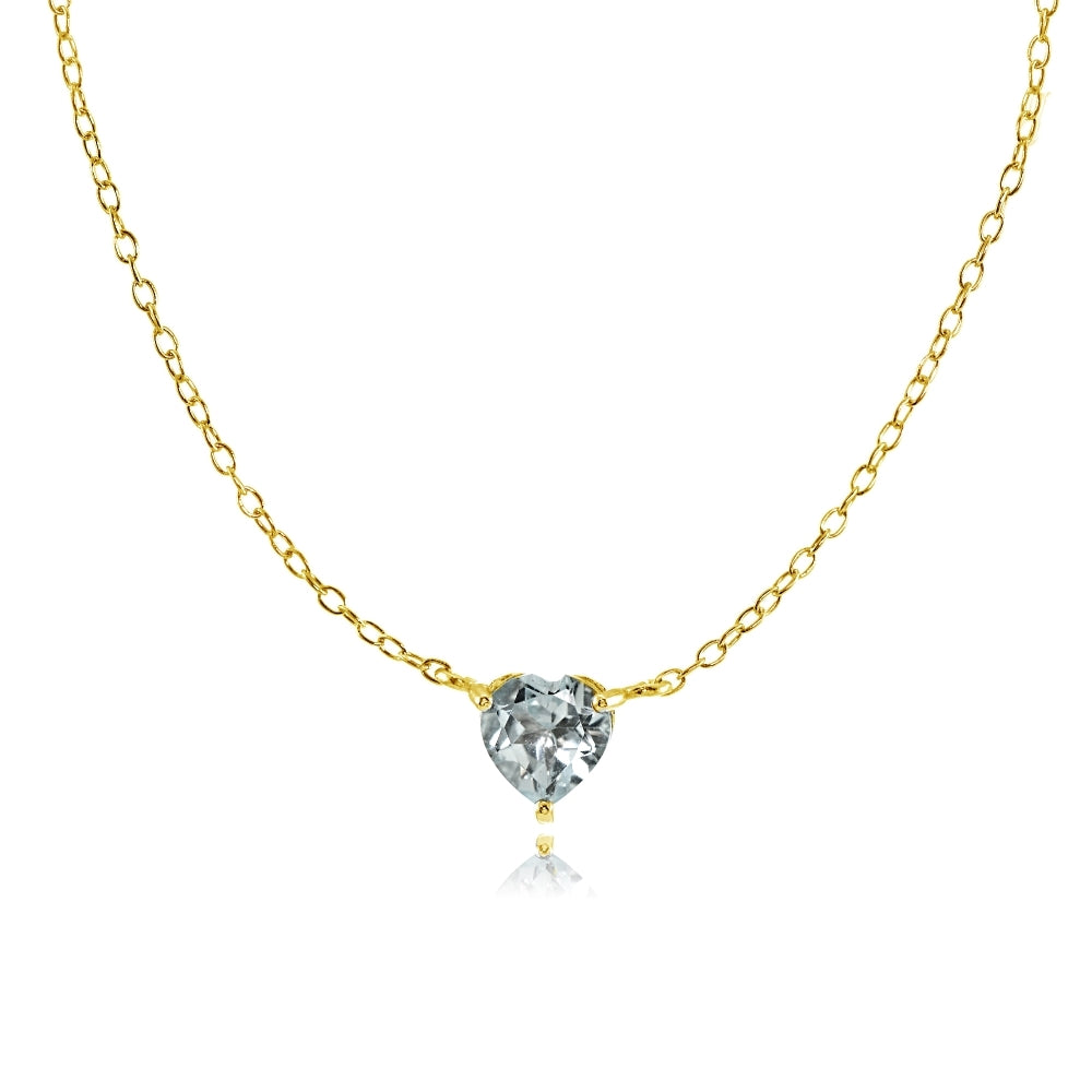 Yellow Gold Flashed Sterling Silver Small Dainty Aquamarine Heart Choker Necklace