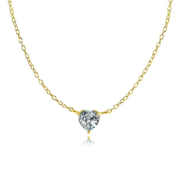 Yellow Gold Flashed Sterling Silver Small Dainty Aquamarine Heart Choker Necklace