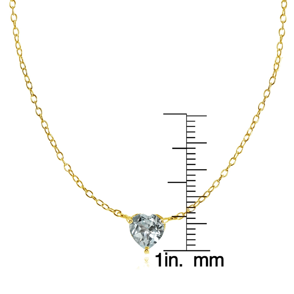 Yellow Gold Flashed Sterling Silver Small Dainty Aquamarine Heart Choker Necklace-3