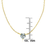 Yellow Gold Flashed Sterling Silver Small Dainty Aquamarine Heart Choker Necklace