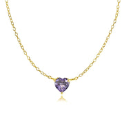 Yellow Gold Flashed Sterling Silver Small Dainty Created Alexandrite Heart Choker Necklace