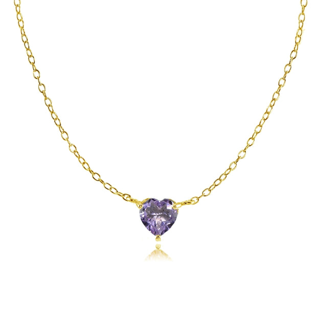 Yellow Gold Flashed Sterling Silver Small Dainty Created Alexandrite Heart Choker Necklace