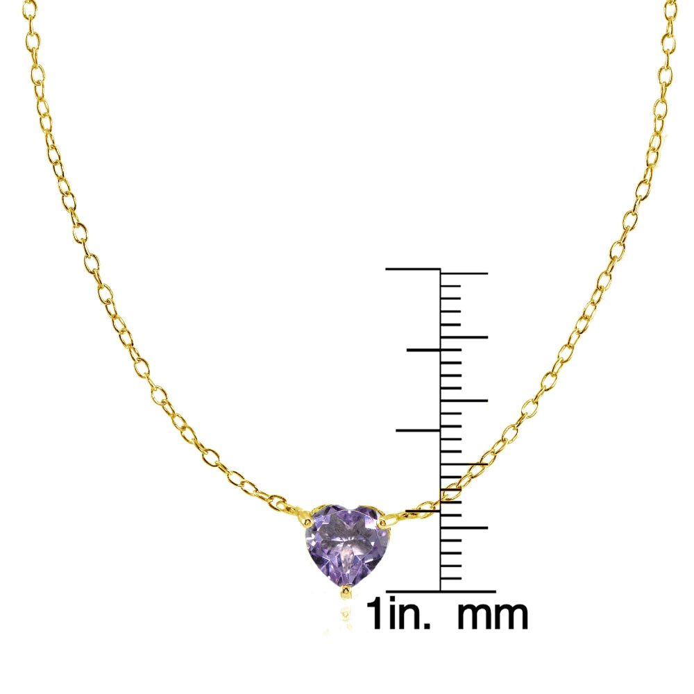 Yellow Gold Flashed Sterling Silver Small Dainty Created Alexandrite Heart Choker Necklace-3