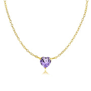 Yellow Gold Flashed Sterling Silver Small Dainty Amethyst Heart Choker Necklace