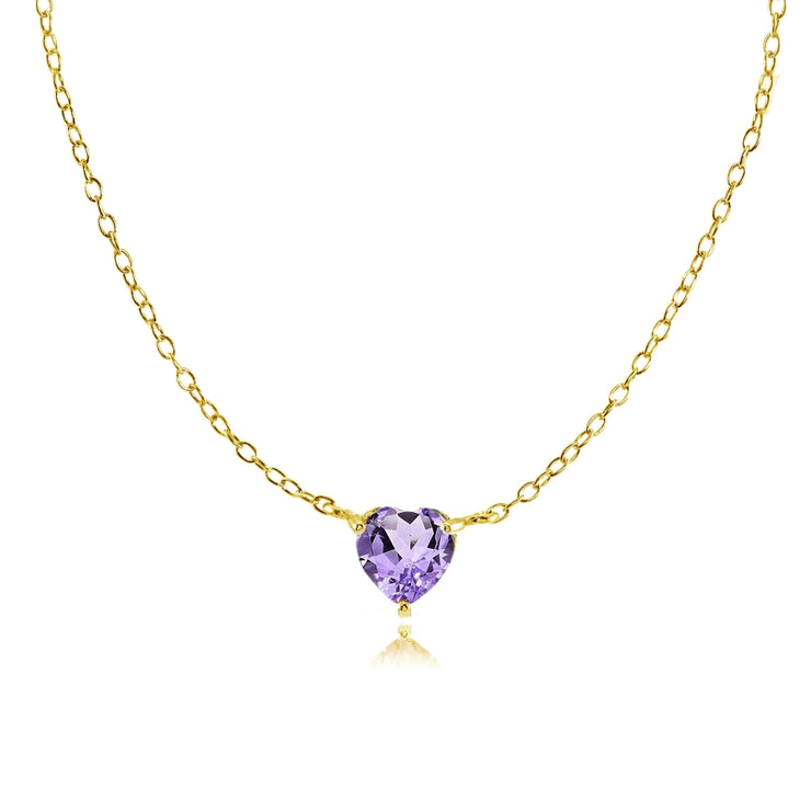 Yellow Gold Flashed Sterling Silver Small Dainty Amethyst Heart Choker Necklace
