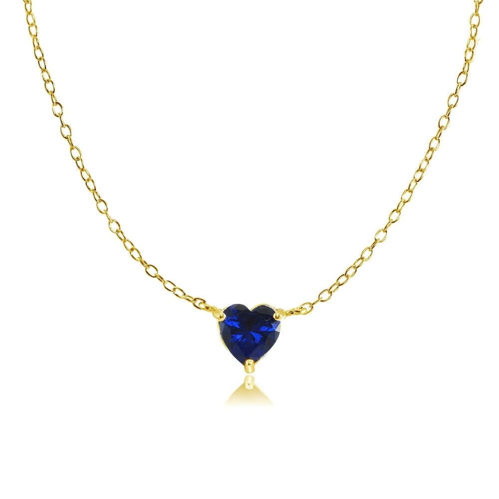 Yellow Gold Flashed Sterling Silver Small Dainty Created Blue Sapphire Choker Necklace