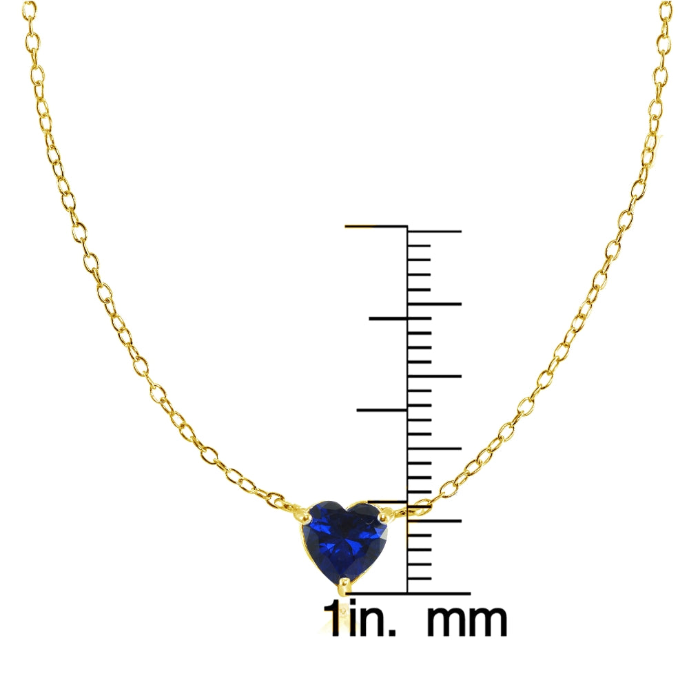 Yellow Gold Flashed Sterling Silver Small Dainty Created Blue Sapphire Choker Necklace-3
