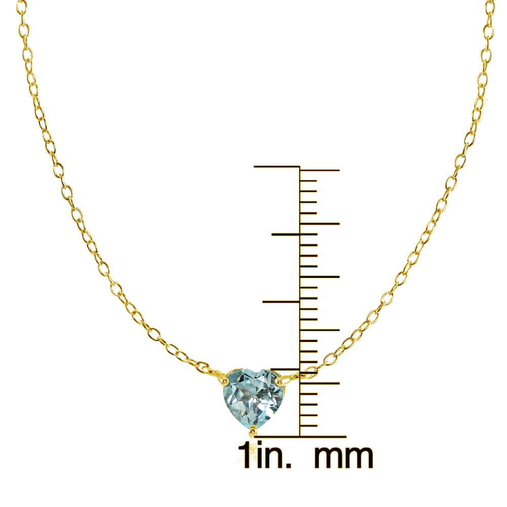 Yellow Gold Flashed Sterling Silver Small Dainty Blue Topaz Heart Choker Necklace-3