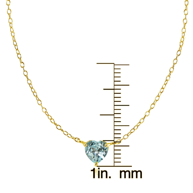 Yellow Gold Flashed Sterling Silver Small Dainty Blue Topaz Heart Choker Necklace