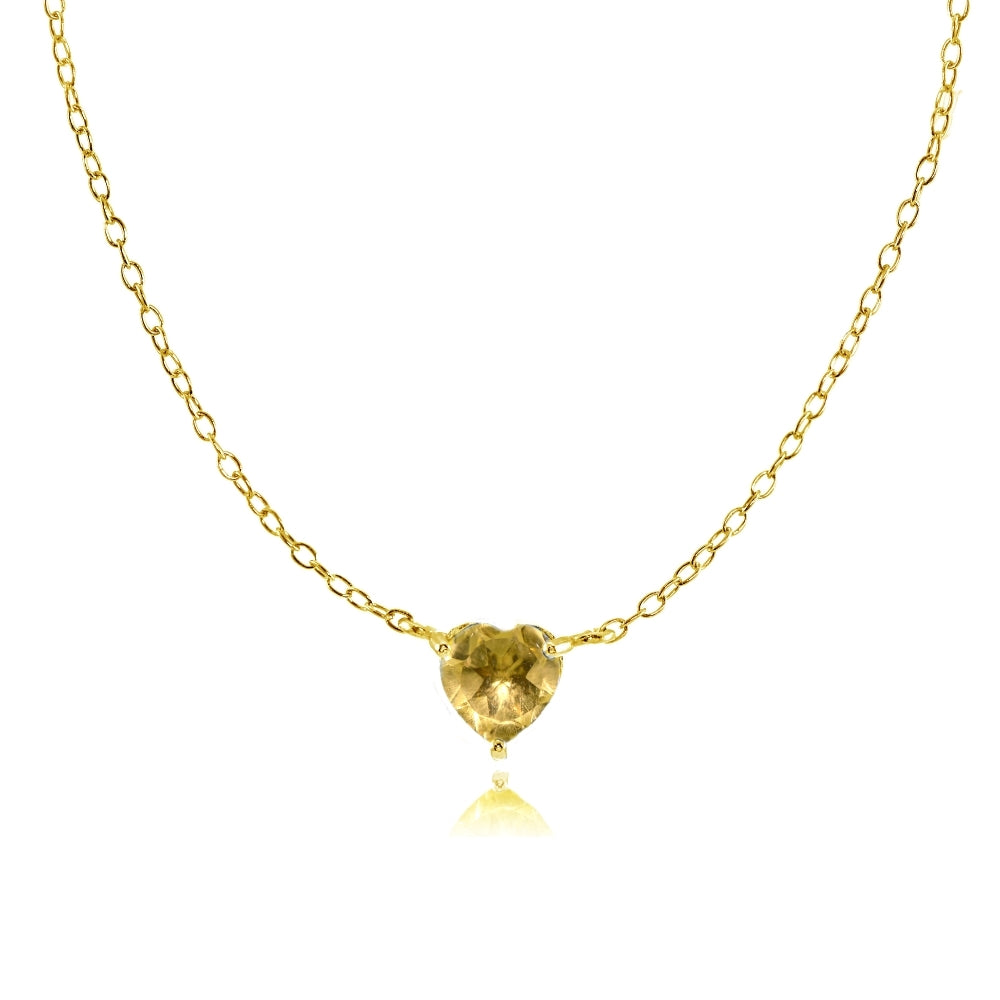Yellow Gold Flashed Sterling Silver Small Dainty Citrine Heart Choker Necklace