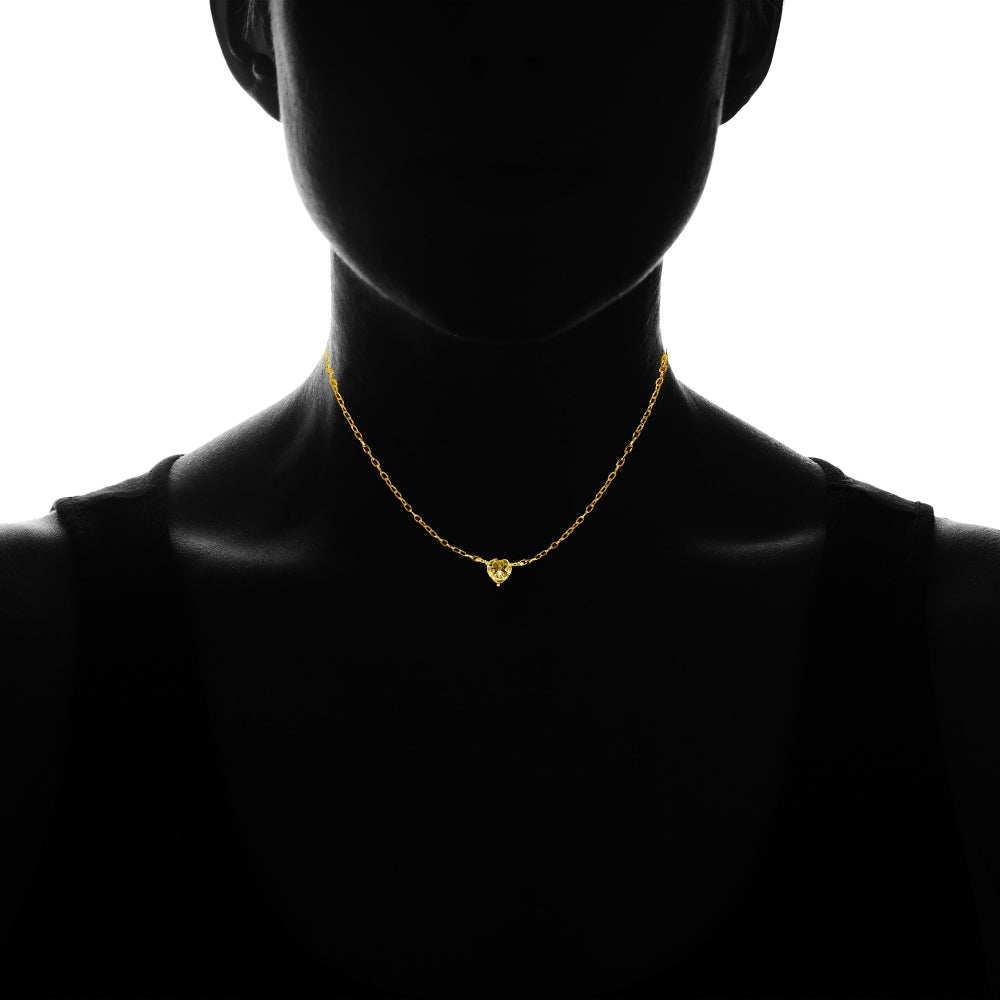 Yellow Gold Flashed Sterling Silver Small Dainty Citrine Heart Choker Necklace-2