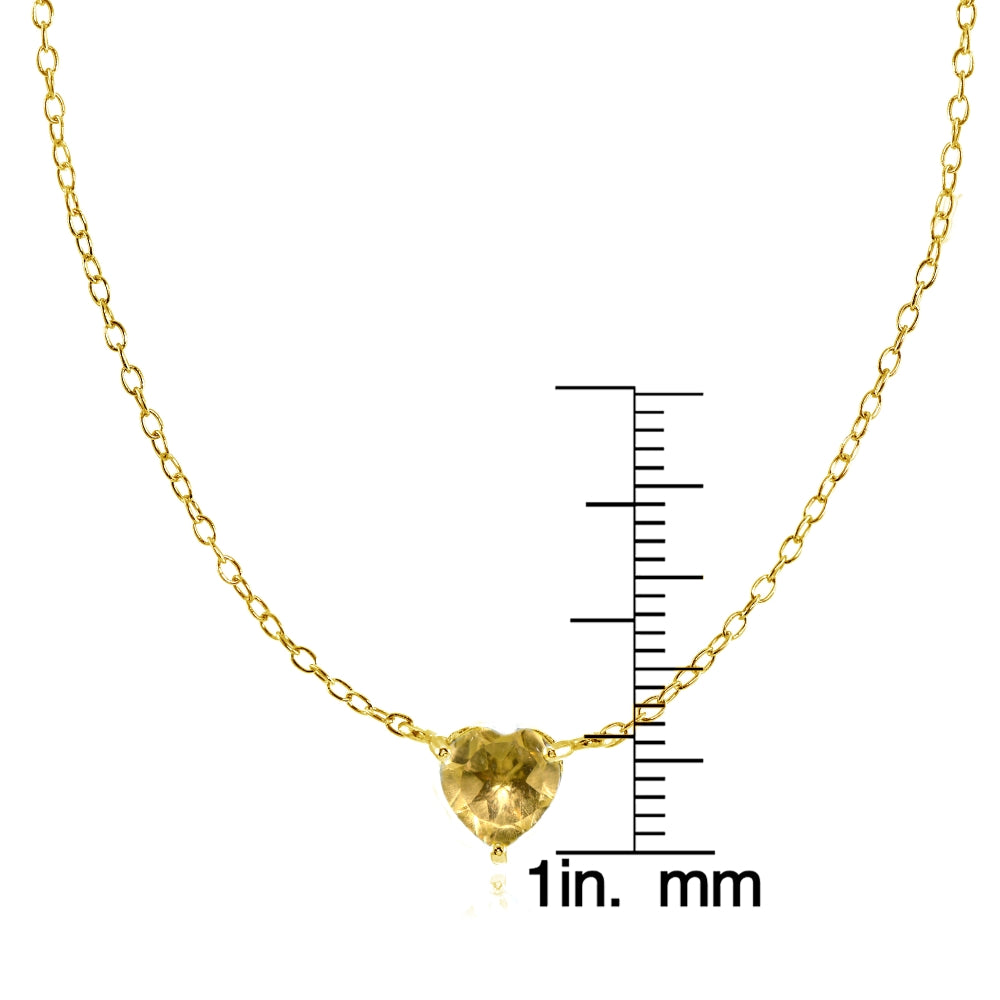 Yellow Gold Flashed Sterling Silver Small Dainty Citrine Heart Choker Necklace-4