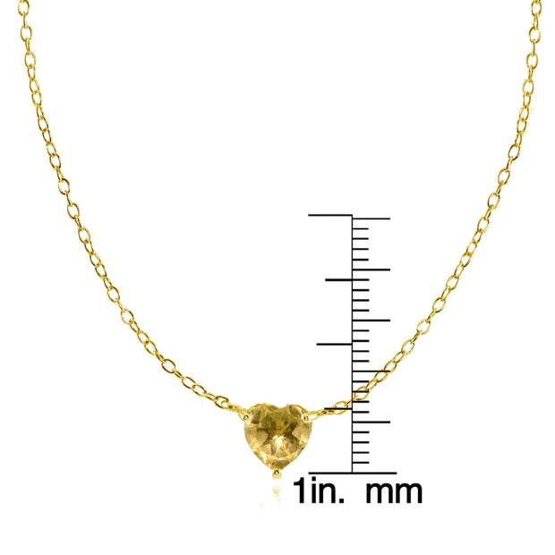 Yellow Gold Flashed Sterling Silver Small Dainty Citrine Heart Choker Necklace