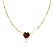 Yellow Gold Flashed Sterling Silver Small Dainty Garnet Heart Choker Necklace