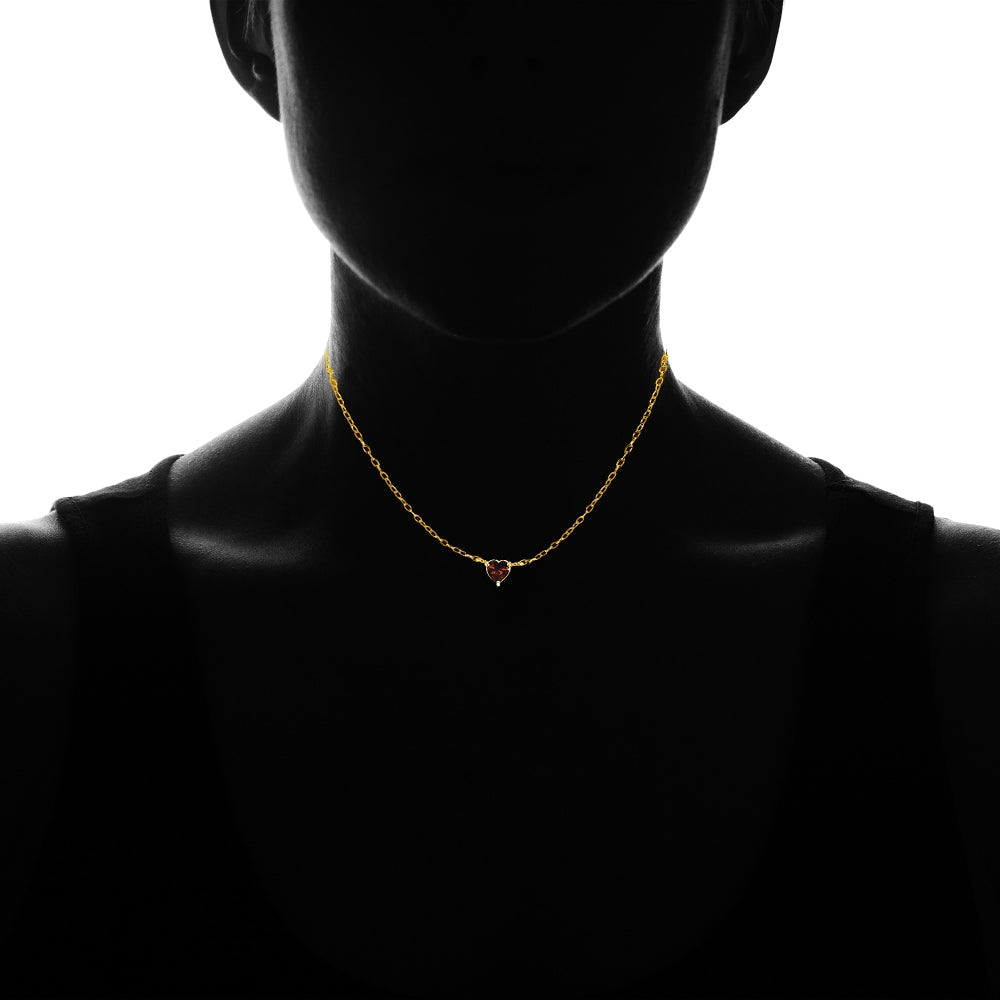 Yellow Gold Flashed Sterling Silver Small Dainty Garnet Heart Choker Necklace-2