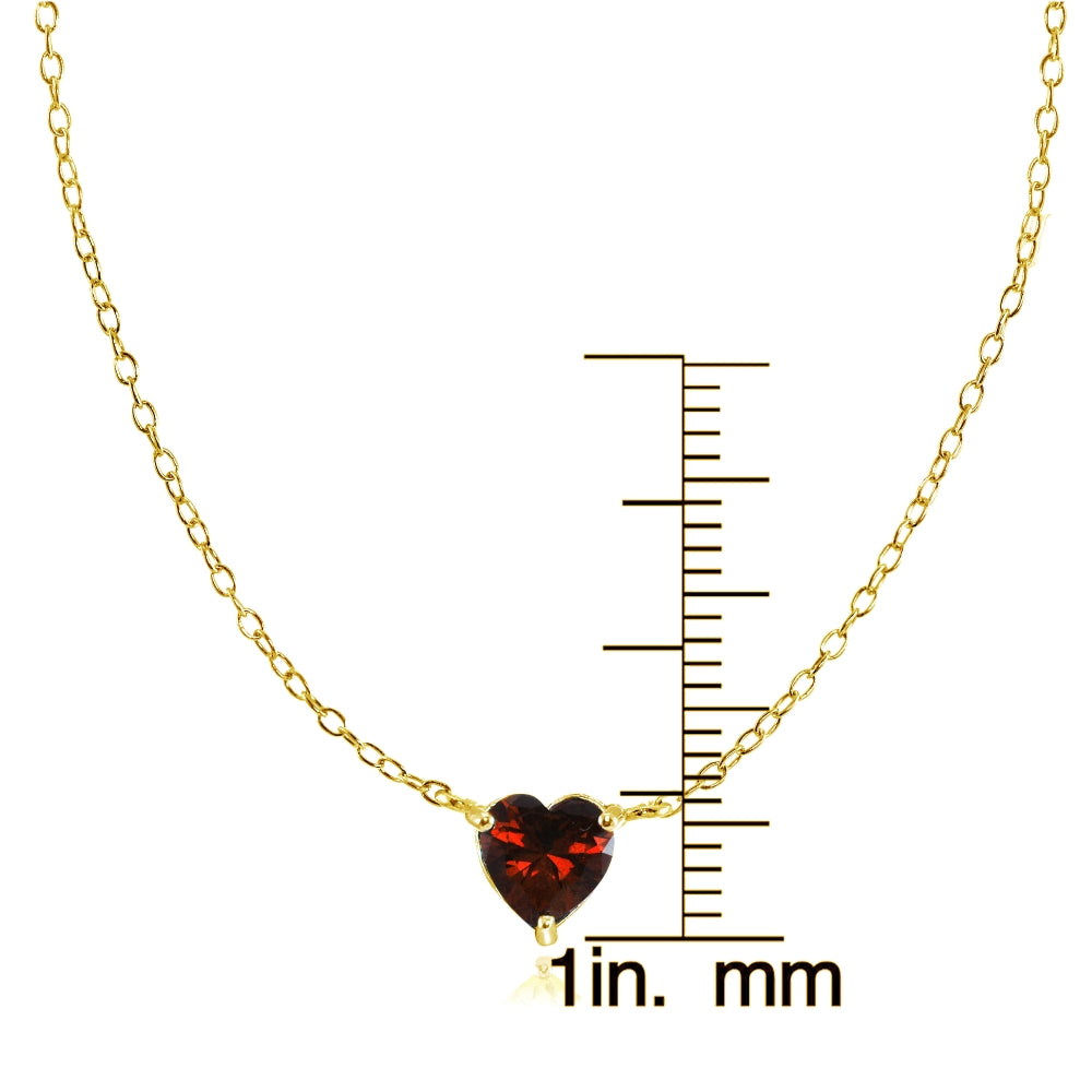Yellow Gold Flashed Sterling Silver Small Dainty Garnet Heart Choker Necklace-3