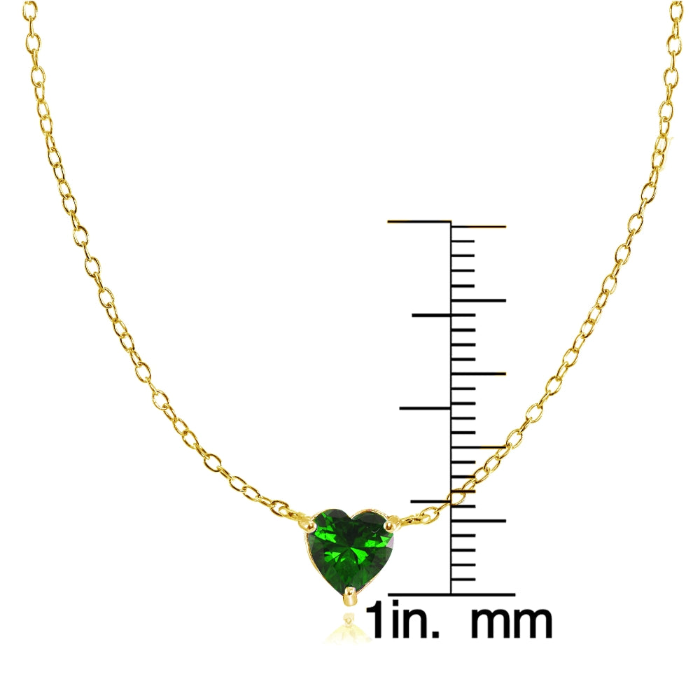 Yellow Gold Flashed Sterling Silver Small Dainty Created Emerald Heart Choker Necklace-3