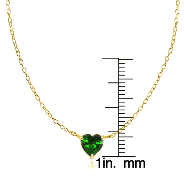 Yellow Gold Flashed Sterling Silver Small Dainty Created Emerald Heart Choker Necklace