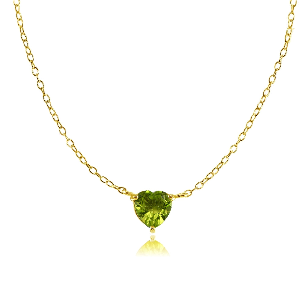 Yellow Gold Flashed Sterling Silver Small Dainty Peridot Heart Choker Necklace