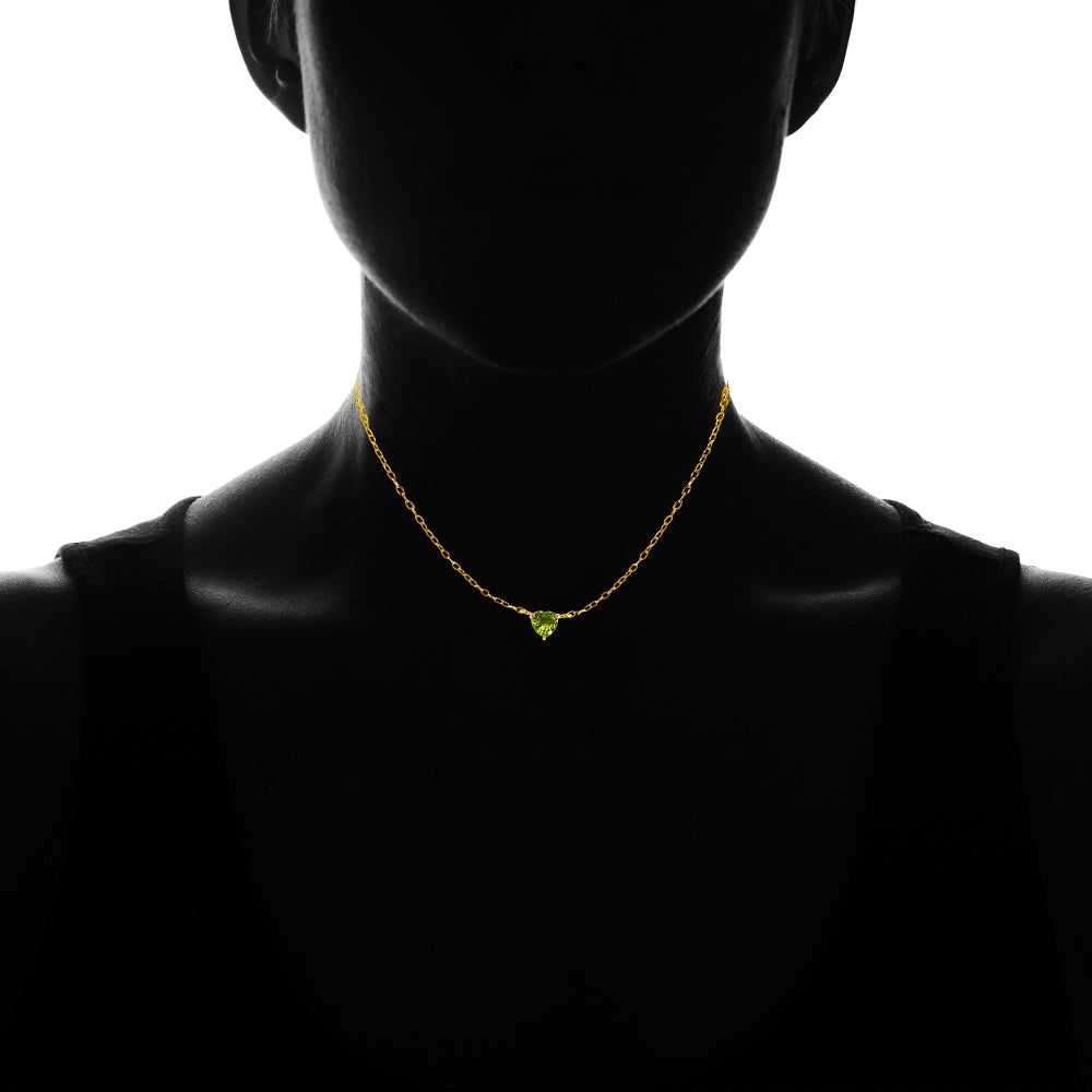 Yellow Gold Flashed Sterling Silver Small Dainty Peridot Heart Choker Necklace-2