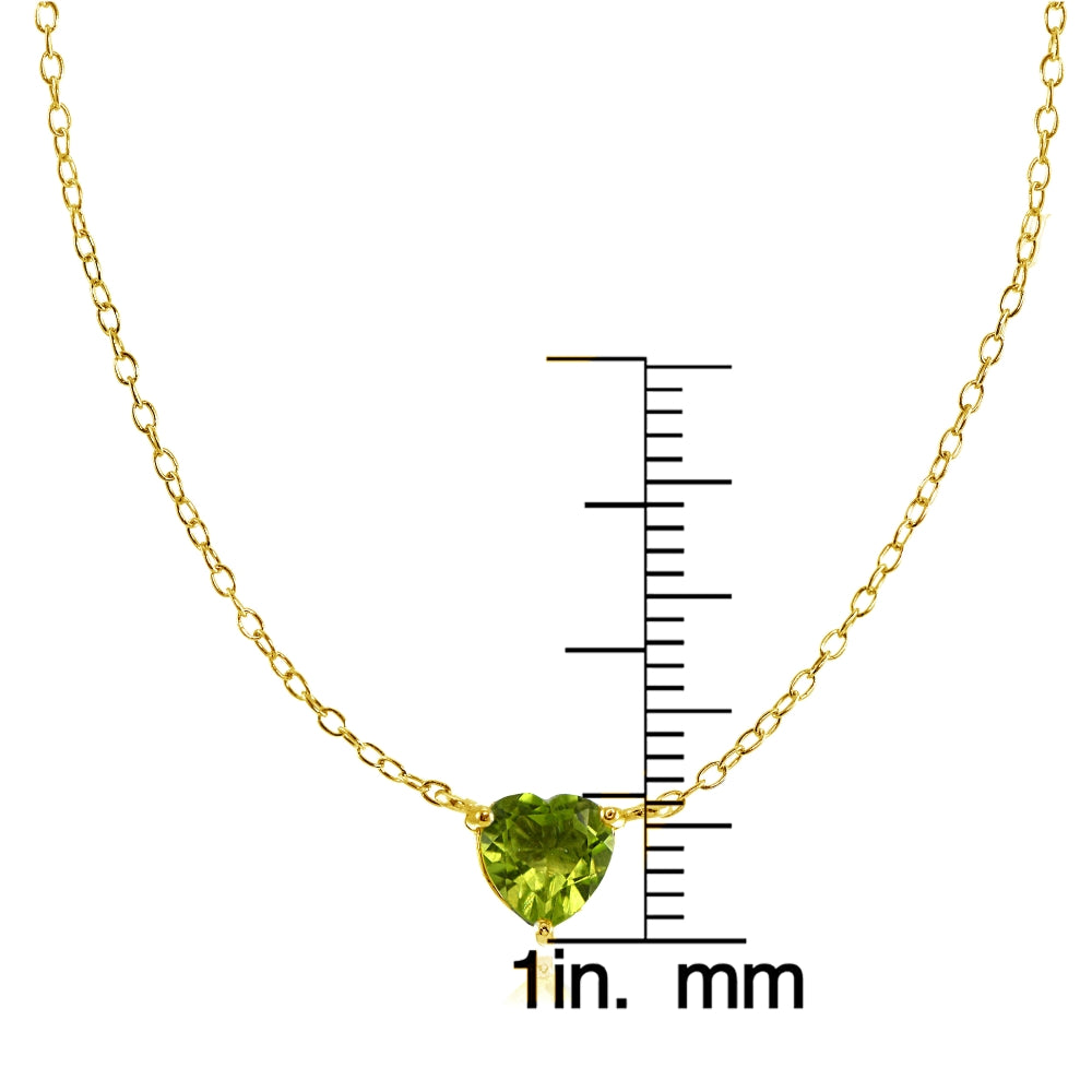 Yellow Gold Flashed Sterling Silver Small Dainty Peridot Heart Choker Necklace-3