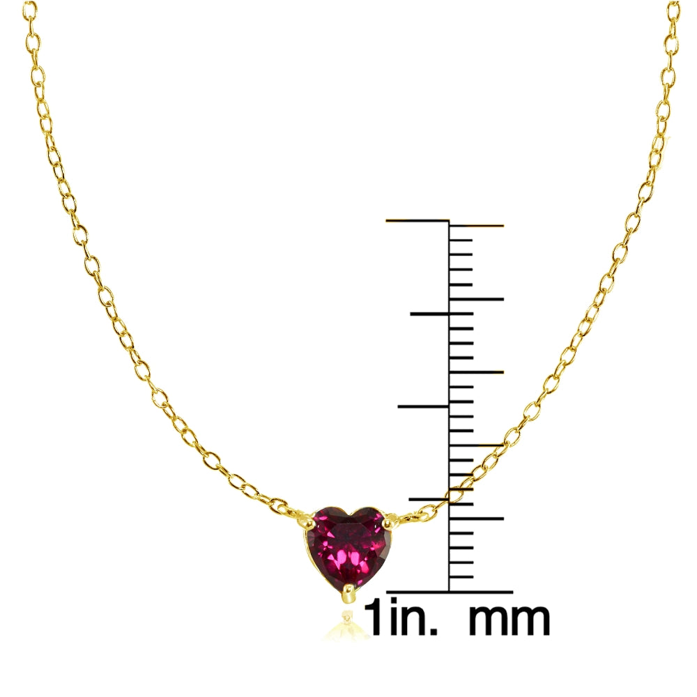 Yellow Gold Flashed Sterling Silver Small Dainty Created Ruby Heart Choker Necklace-3