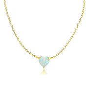 Yellow Gold Flashed Sterling Silver Small Dainty Created White Opal Heart Choker Necklace