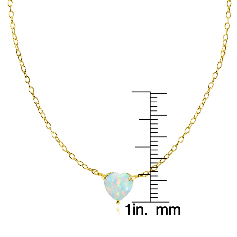 Yellow Gold Flashed Sterling Silver Small Dainty Created White Opal Heart Choker Necklace-4