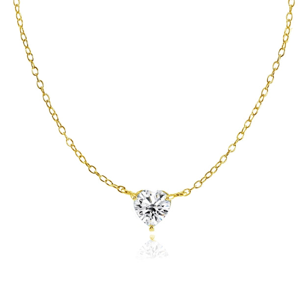 Yellow Gold Flashed Sterling Silver Small Dainty Cubic Zirconia Heart Choker Necklace