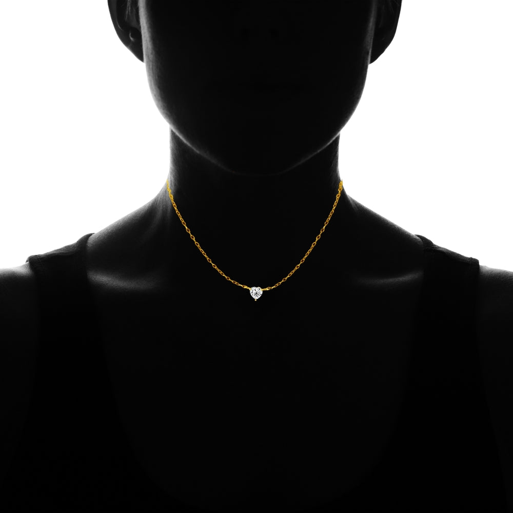 Yellow Gold Flashed Sterling Silver Small Dainty Cubic Zirconia Heart Choker Necklace-2