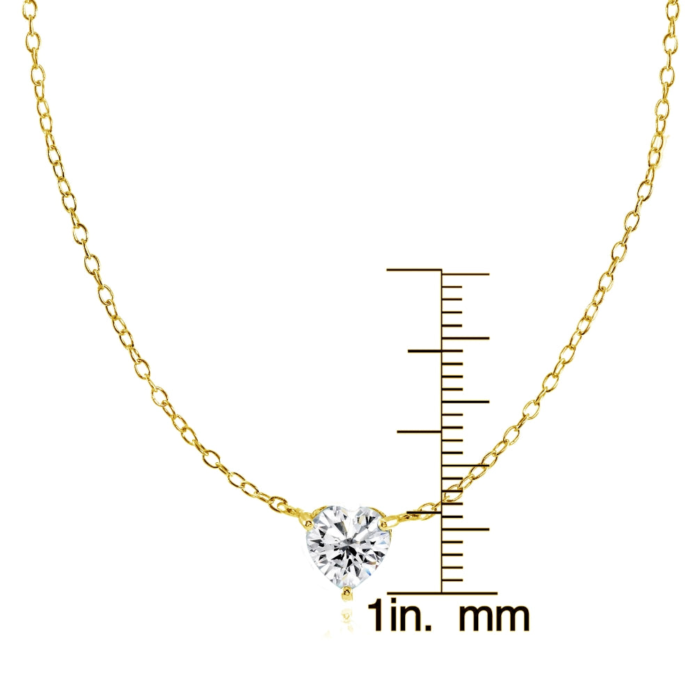 Yellow Gold Flashed Sterling Silver Small Dainty Cubic Zirconia Heart Choker Necklace-3