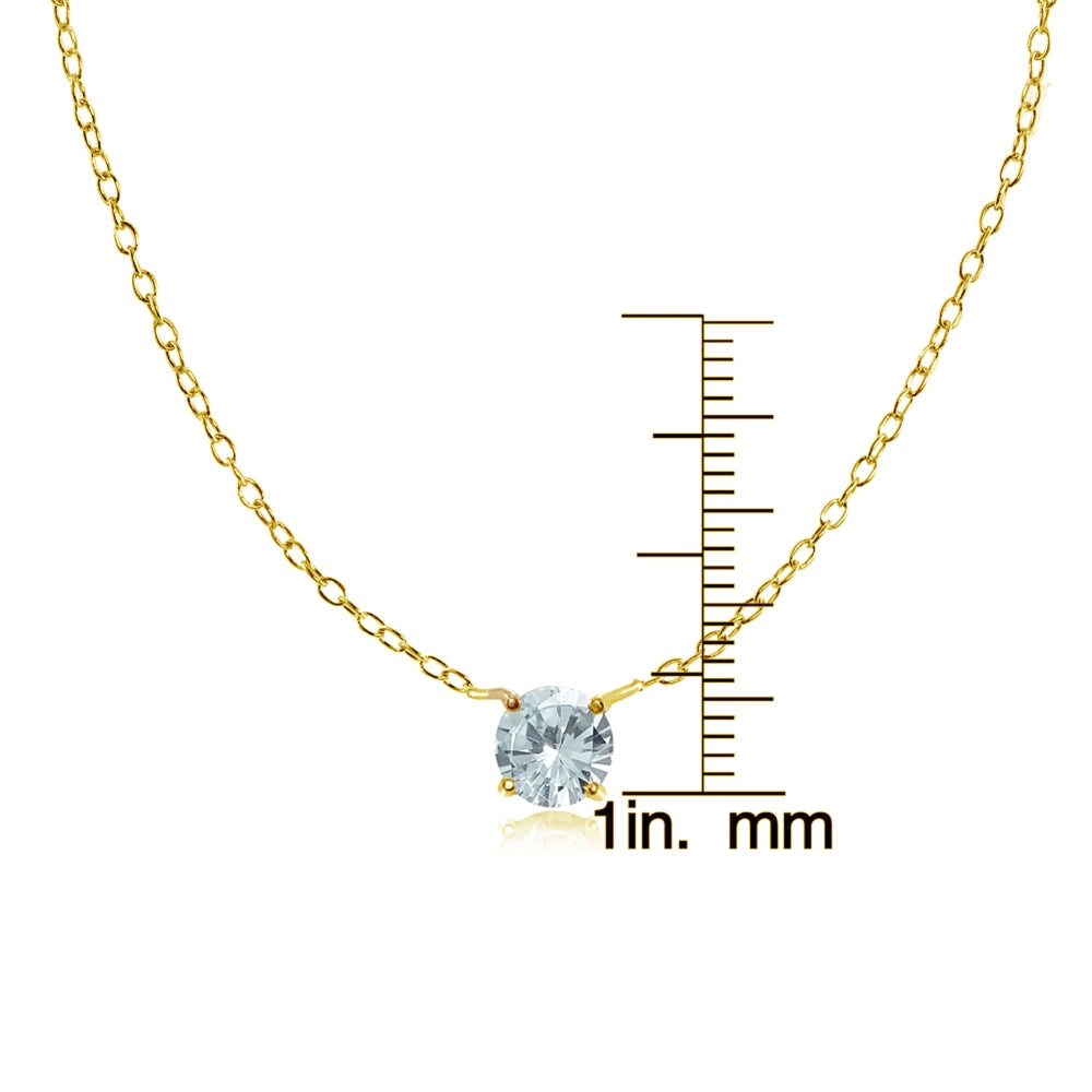 Yellow Gold Flashed Sterling Silver Small Dainty Round Aquamarine Choker Necklace-3
