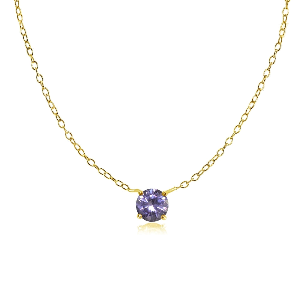 Yellow Gold Flashed Sterling Silver Small Dainty Round Created Alexandrite Choker Necklace
