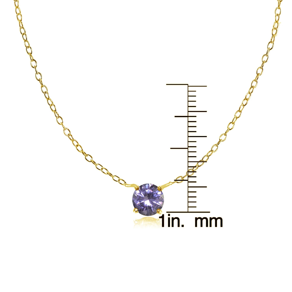 Yellow Gold Flashed Sterling Silver Small Dainty Round Created Alexandrite Choker Necklace-3