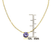 Yellow Gold Flashed Sterling Silver Small Dainty Round Created Alexandrite Choker Necklace