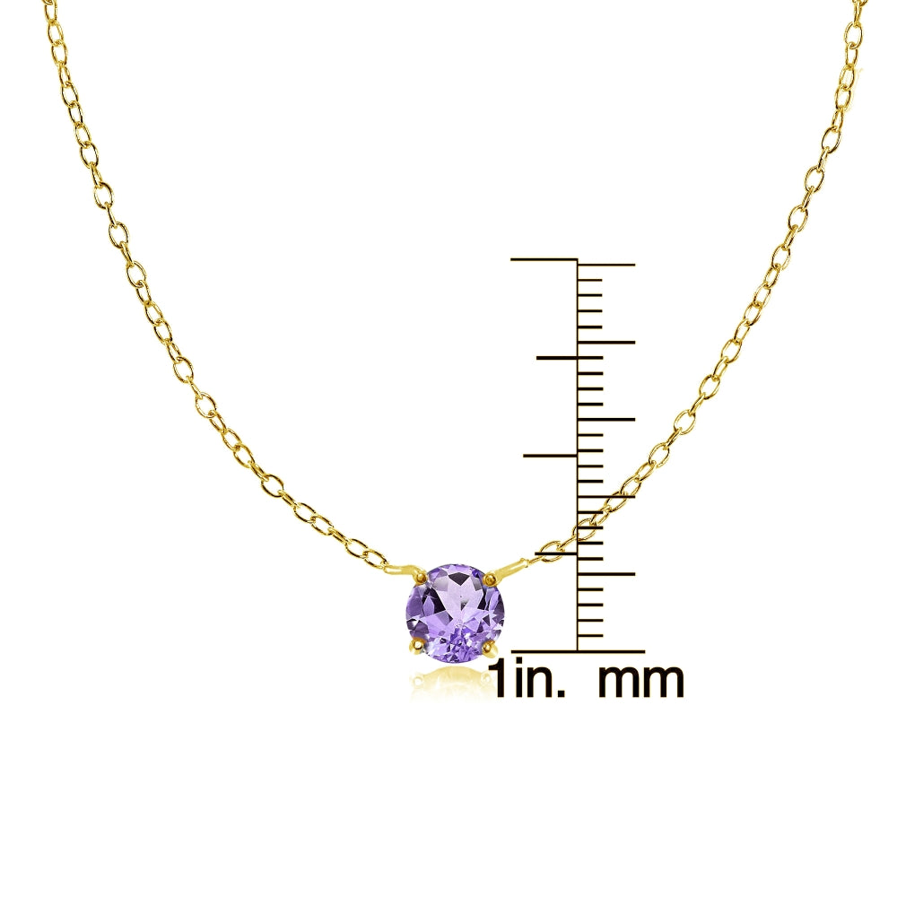 Yellow Gold Flashed Sterling Silver Small Dainty Round Amethyst Choker Necklace-3