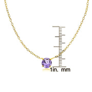 Yellow Gold Flashed Sterling Silver Small Dainty Round Amethyst Choker Necklace