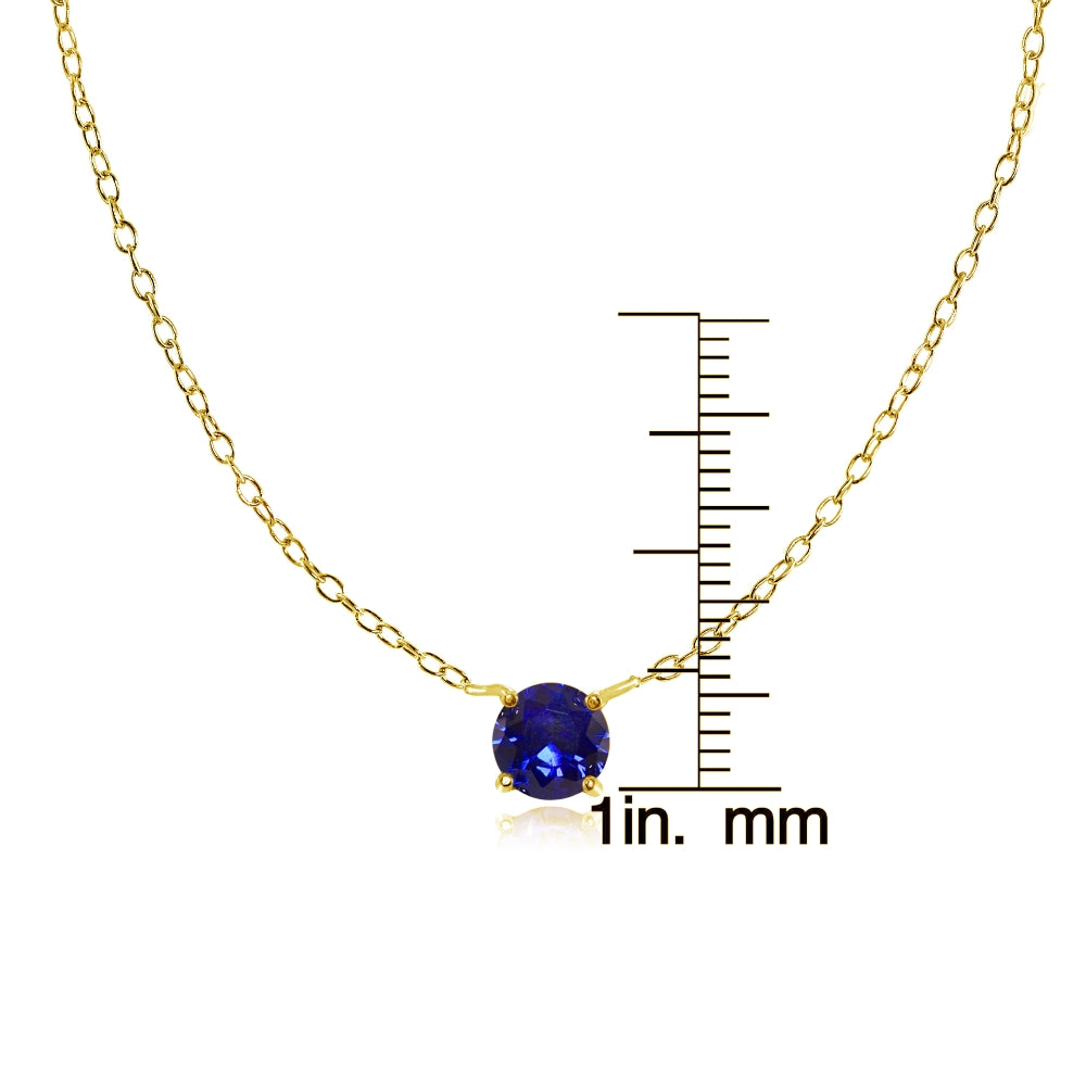 Yellow Gold Flashed Sterling Silver Small Dainty Round Created Blue Sapphire Choker Necklace-3