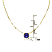 Yellow Gold Flashed Sterling Silver Small Dainty Round Created Blue Sapphire Choker Necklace