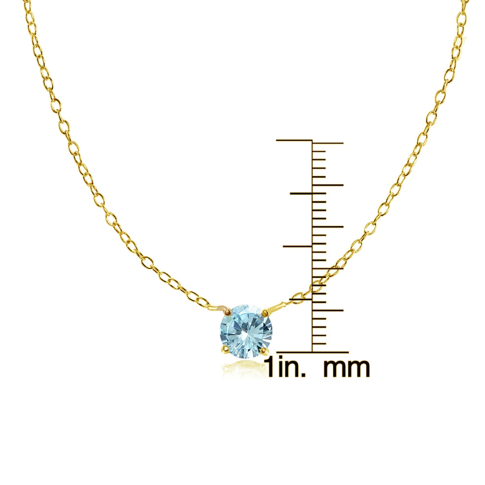 Yellow Gold Flashed Sterling Silver Small Dainty Round Blue Topaz Choker Necklace-3