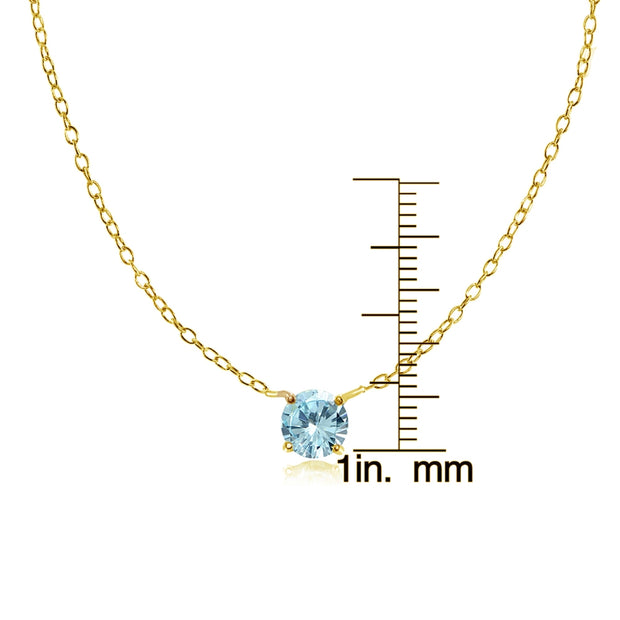Yellow Gold Flashed Sterling Silver Small Dainty Round Blue Topaz Choker Necklace