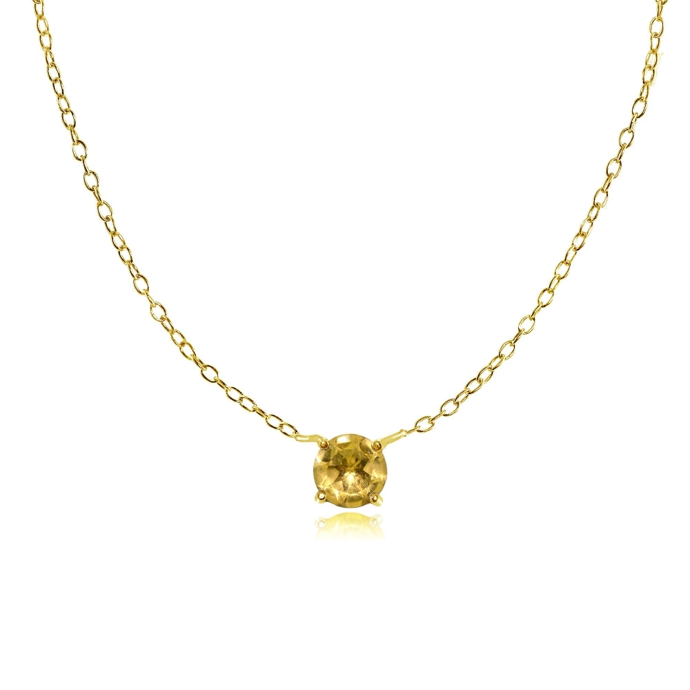 Yellow Gold Flashed Sterling Silver Small Dainty Round Citrine Choker Necklace
