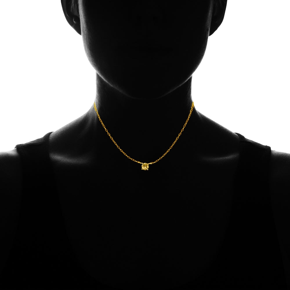Yellow Gold Flashed Sterling Silver Small Dainty Round Citrine Choker Necklace-2