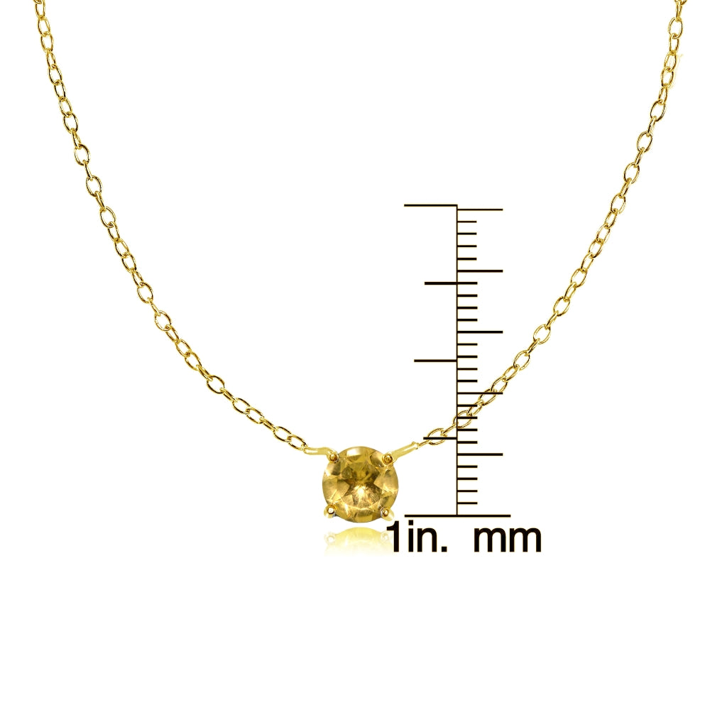 Yellow Gold Flashed Sterling Silver Small Dainty Round Citrine Choker Necklace-3