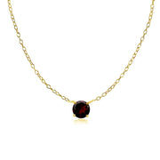 Yellow Gold Flashed Sterling Silver Small Dainty Round Garnet Choker Necklace